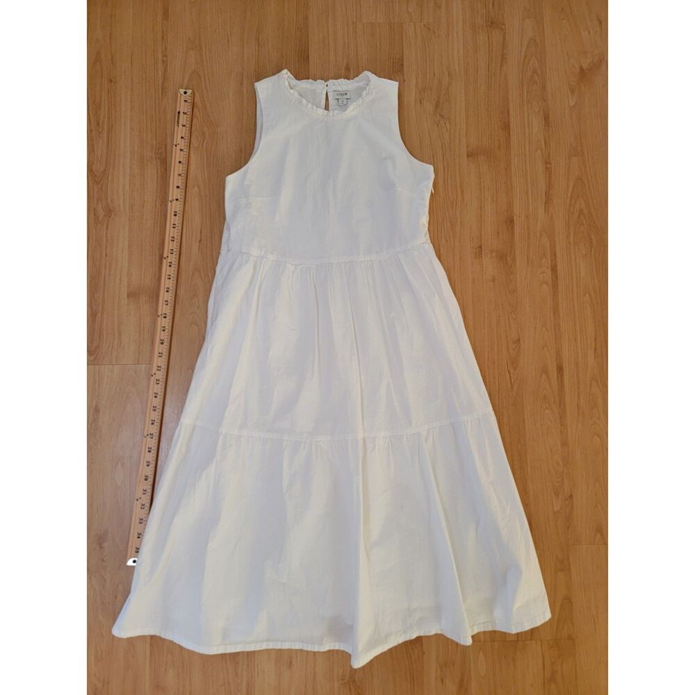 J.Crew White Sleeveless Tiered Midi Dress Women's Size 4 Ruffle Neck Cotton